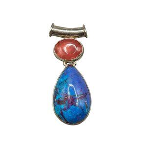 Sterling Silver 925 Blue and Pinkish Semi Precious Teardrop Stone Pendant